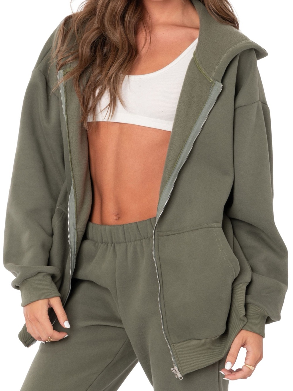 Edikted Olive Green Oversized Zip Hoodie